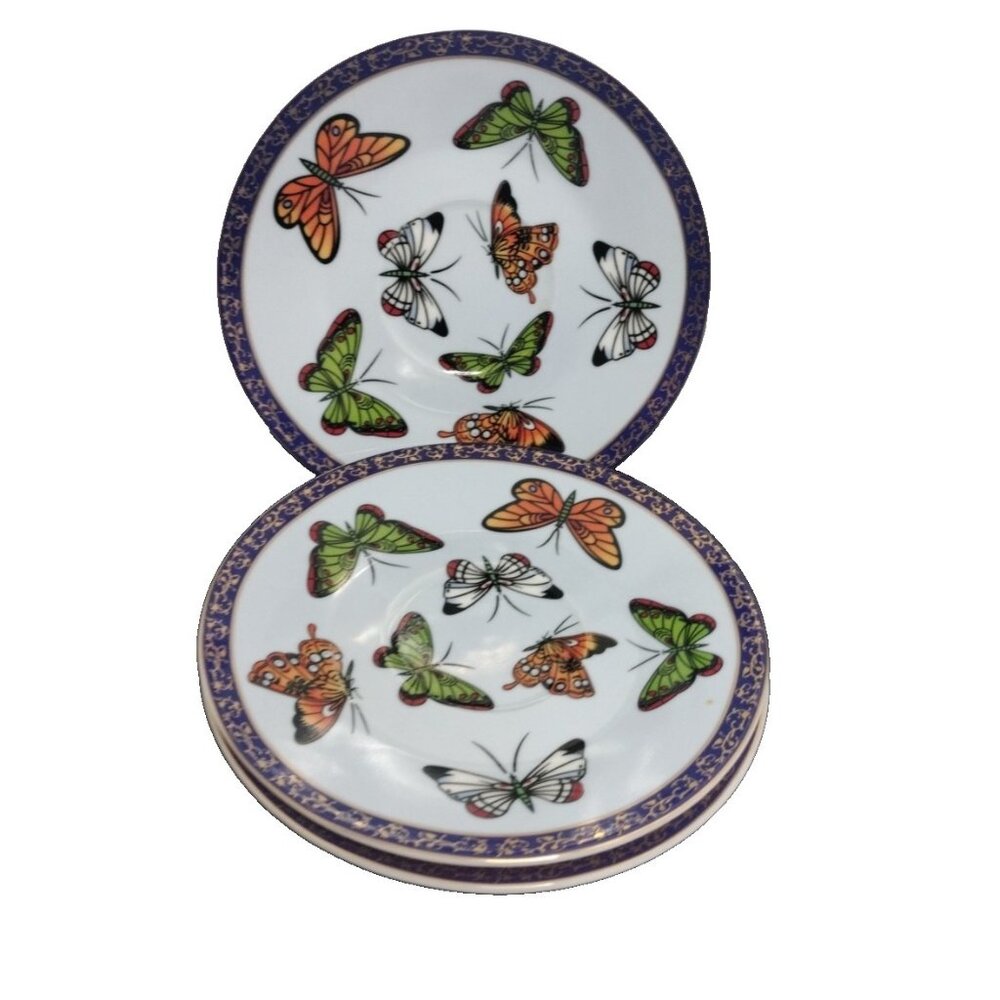 3 Classic Sausers Guild Rim Butterfly Blue Green  Orange New 5"